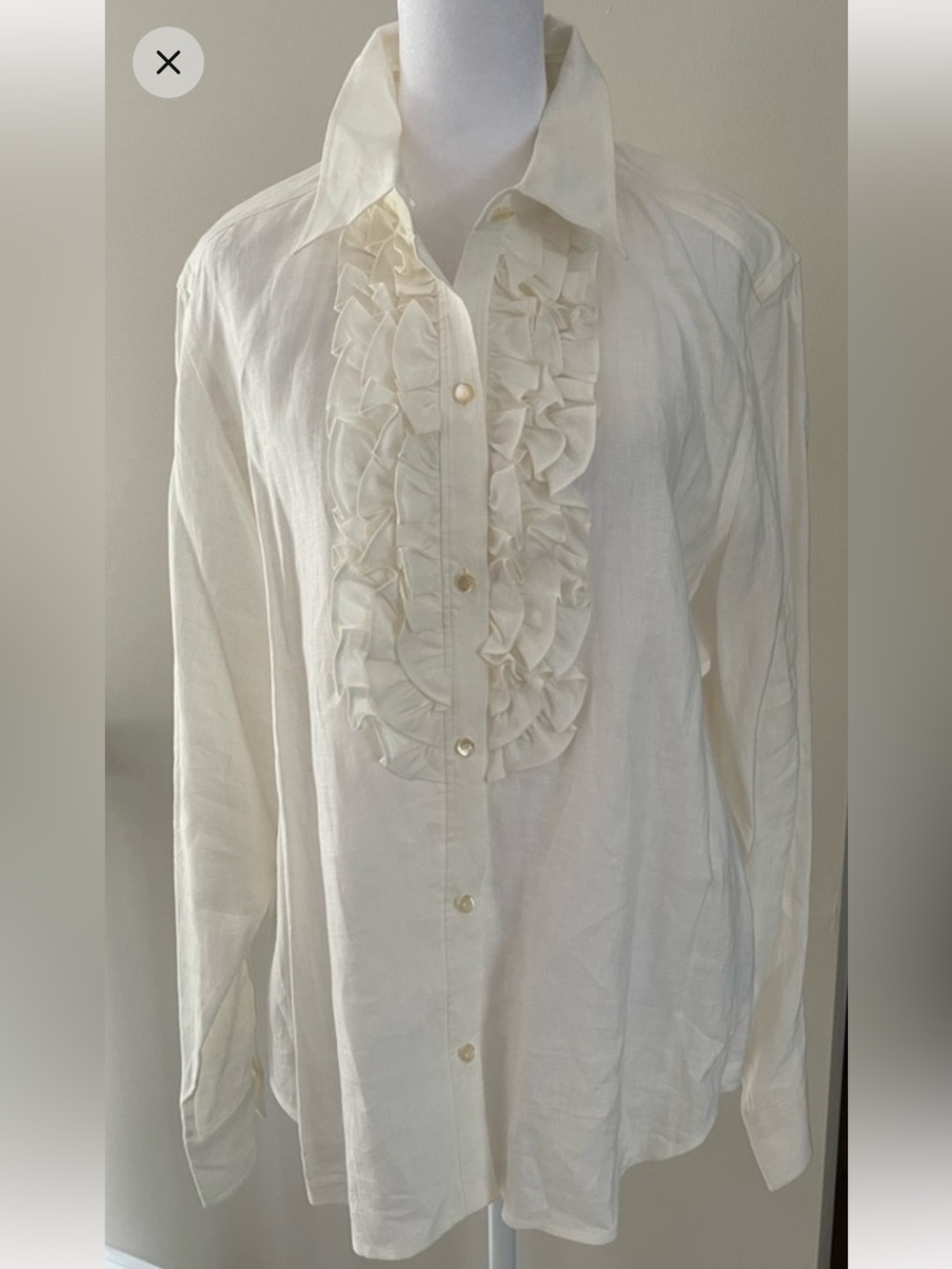 Ralph Lauren off White Linen Button-Up Shirt with ruffles